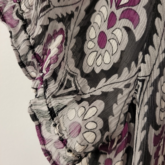 SILK Off The Shoulder Women’s Size 14 Peasant Top Grey Purple - Picture 9 of 11